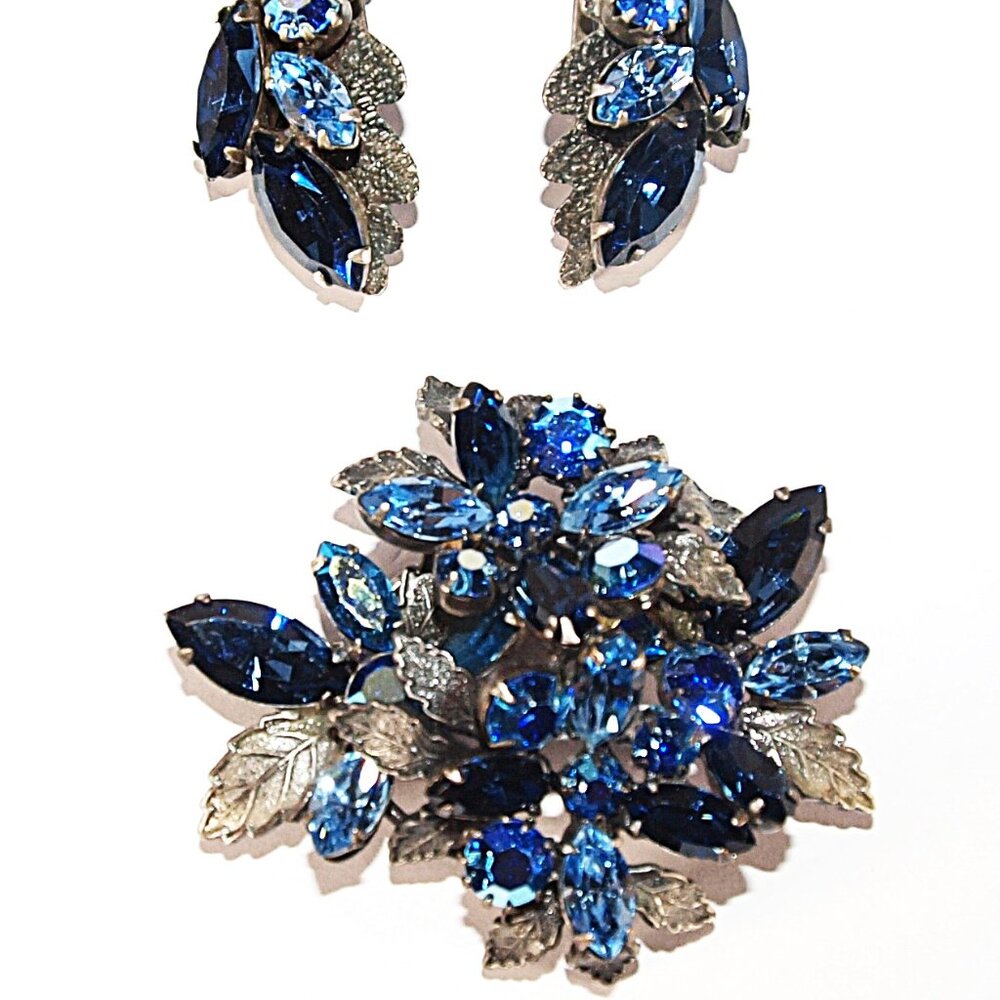 Regency Vintage Brooch and Earring Set – Blue Aurora Borealis